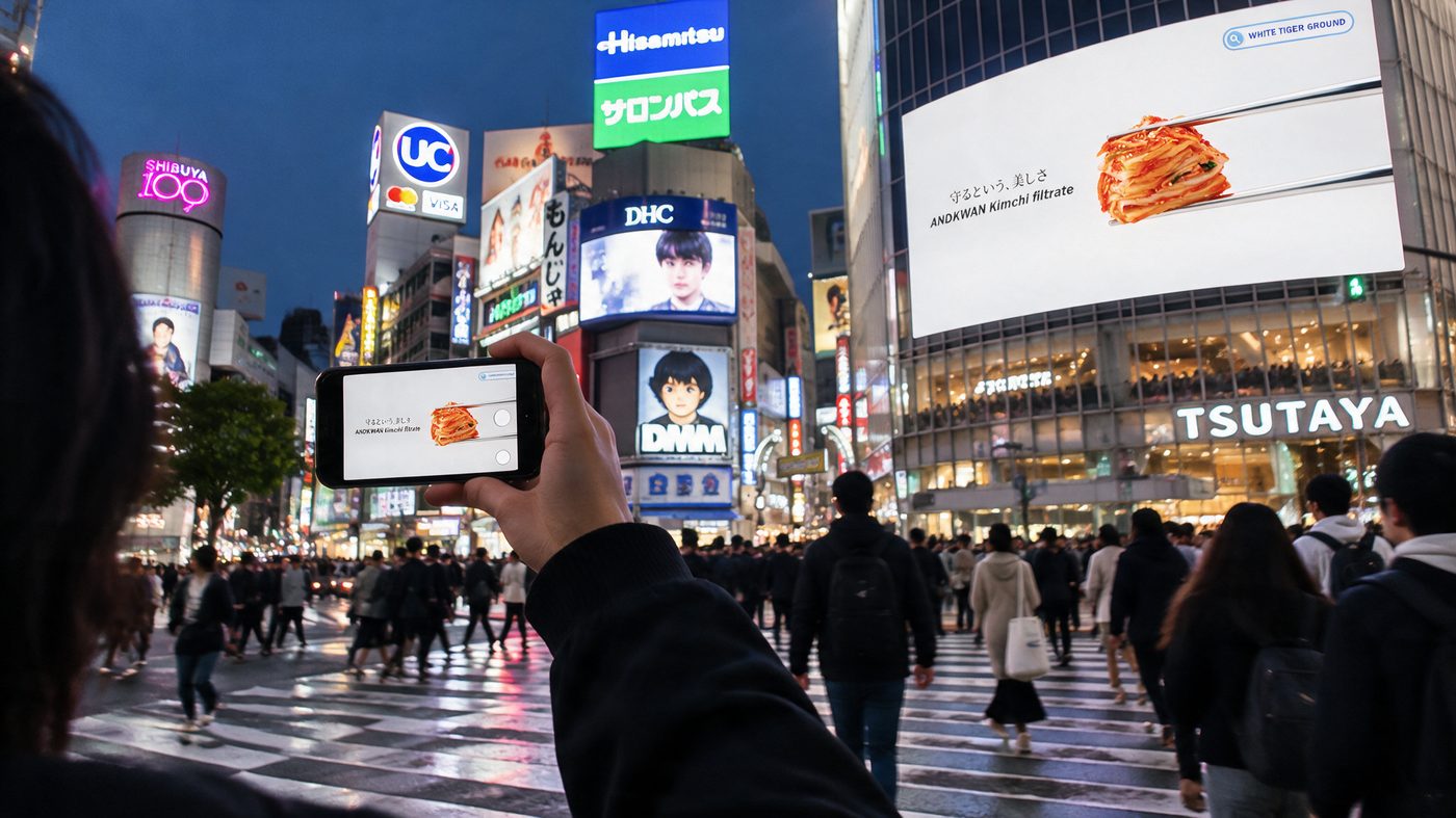 Our ad seen through a phone camera in Shibuya